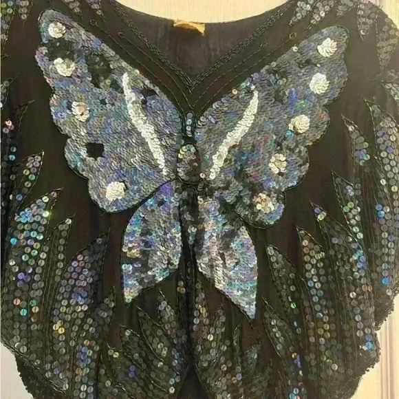 Vintage Butterfly  gorgeous sequin Silk Cape, Top, Blouse - Picture 8 of 9